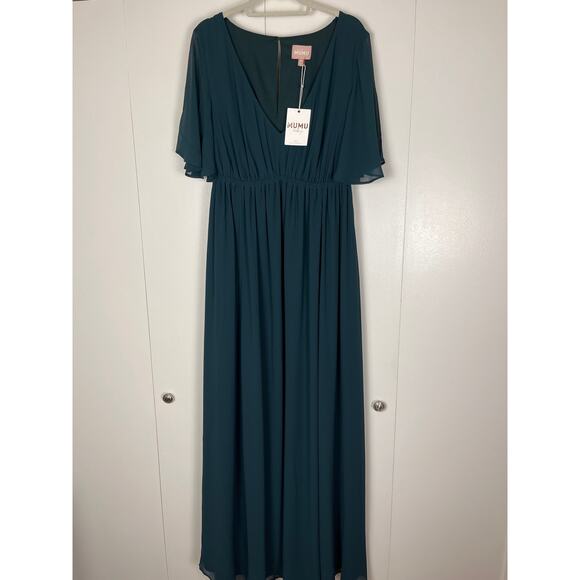 Show Me Your mumu Emily Empire Maxi Dress Emerald Green Chiffon Classic - Picture 3 of 8